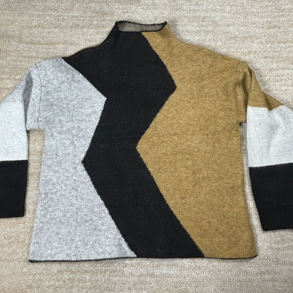 Entro Sweater Womens L Colorblock Mock Neck Long‎ Sleeve Mustard Black Gray